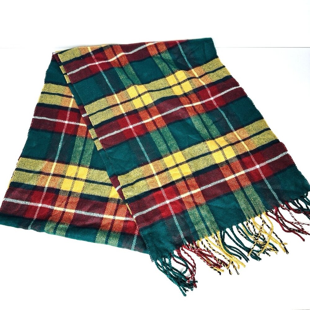 Italy Design Plaid Scarf Cashmere & Viscose Super Soft Fall Winter Colors 64x12”